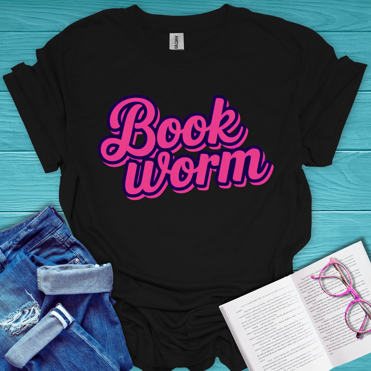 Pink Book Worm T-Shirt
