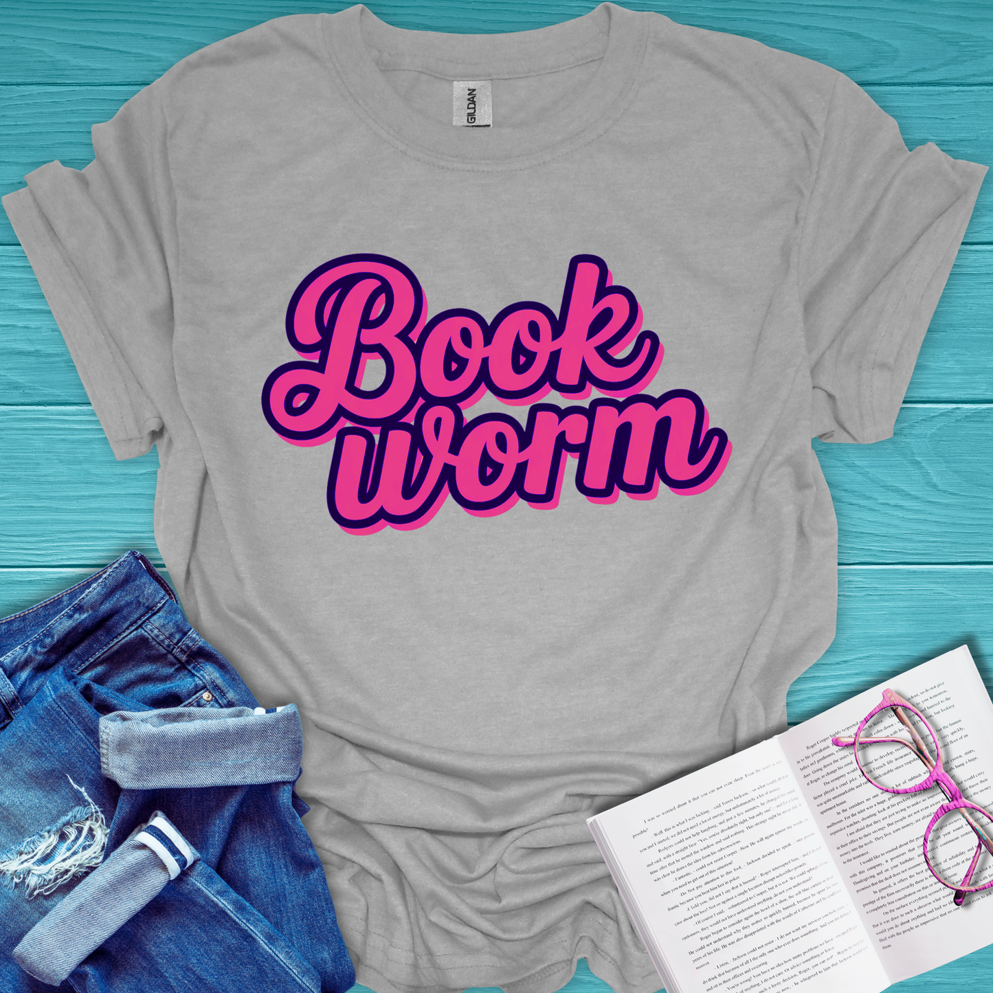 Pink Book Worm T-Shirt
